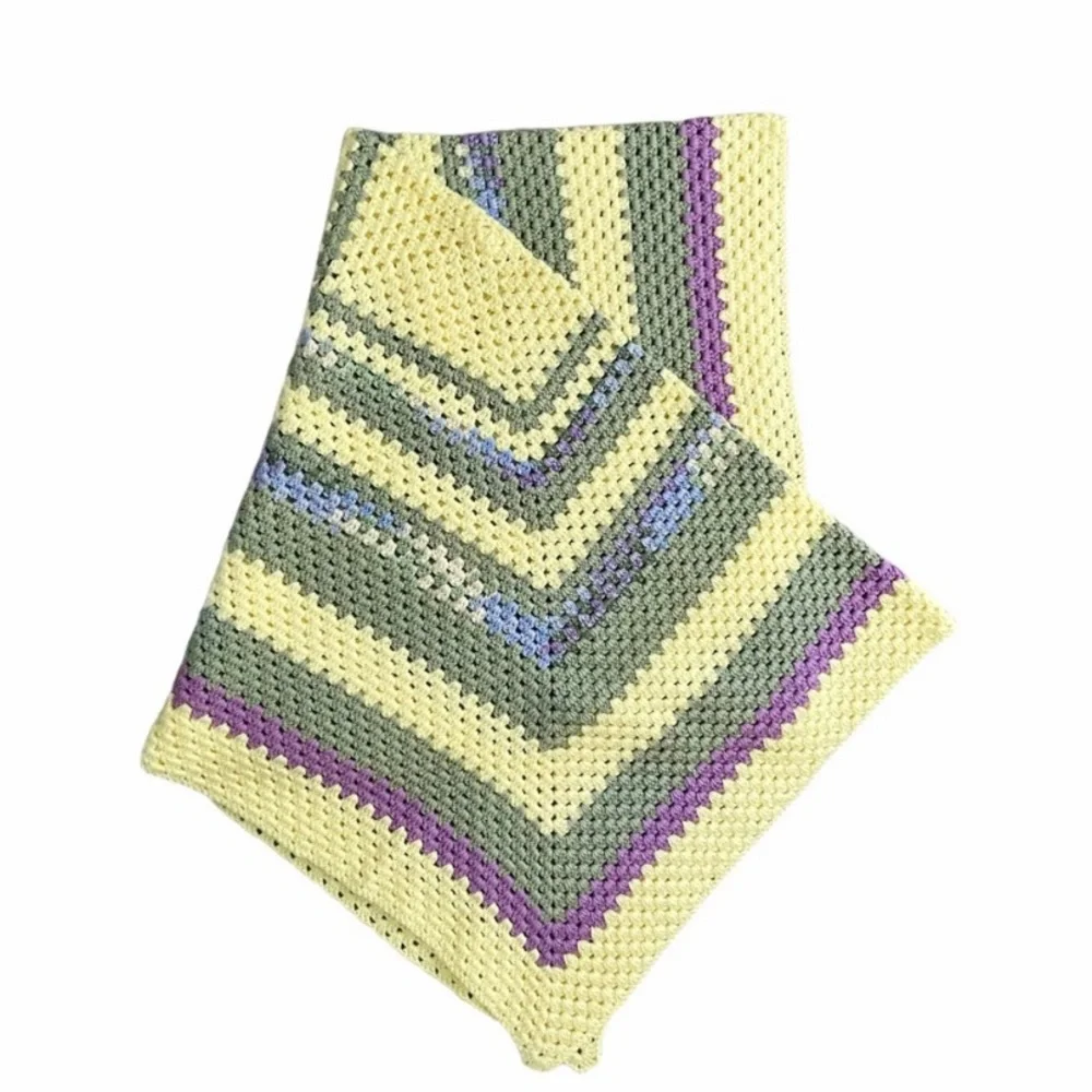 Beautiful Hand Crocheted Blanket Throw in Yellows, Greens and Blues